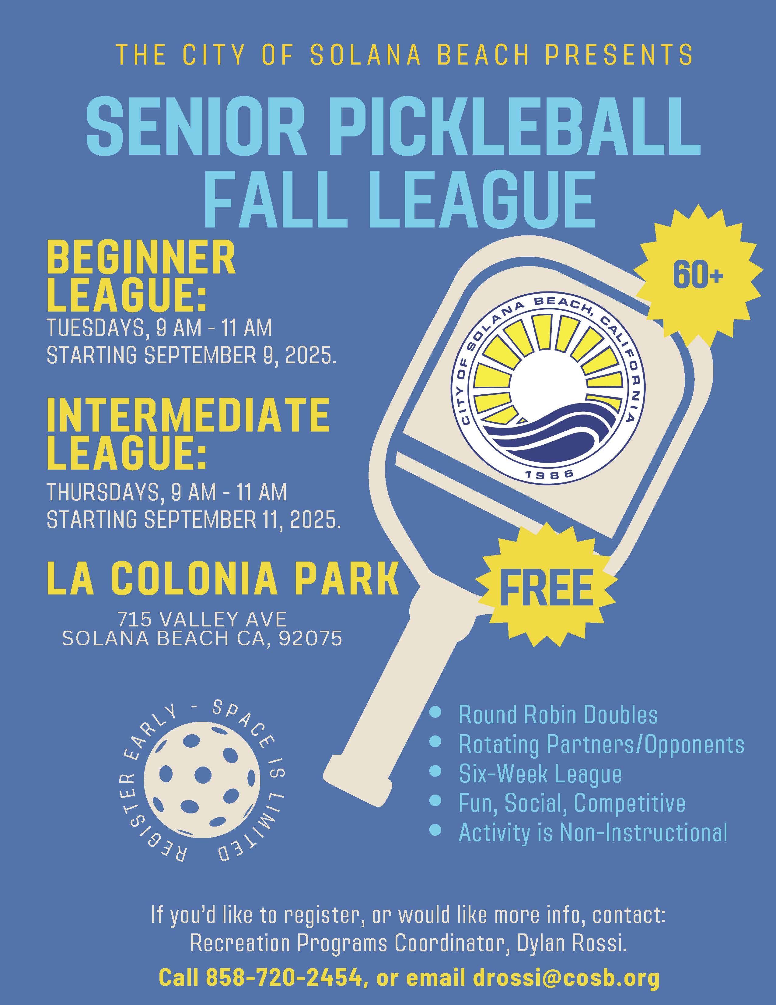 Senior Pickleball League Coming to La Colonia Park!