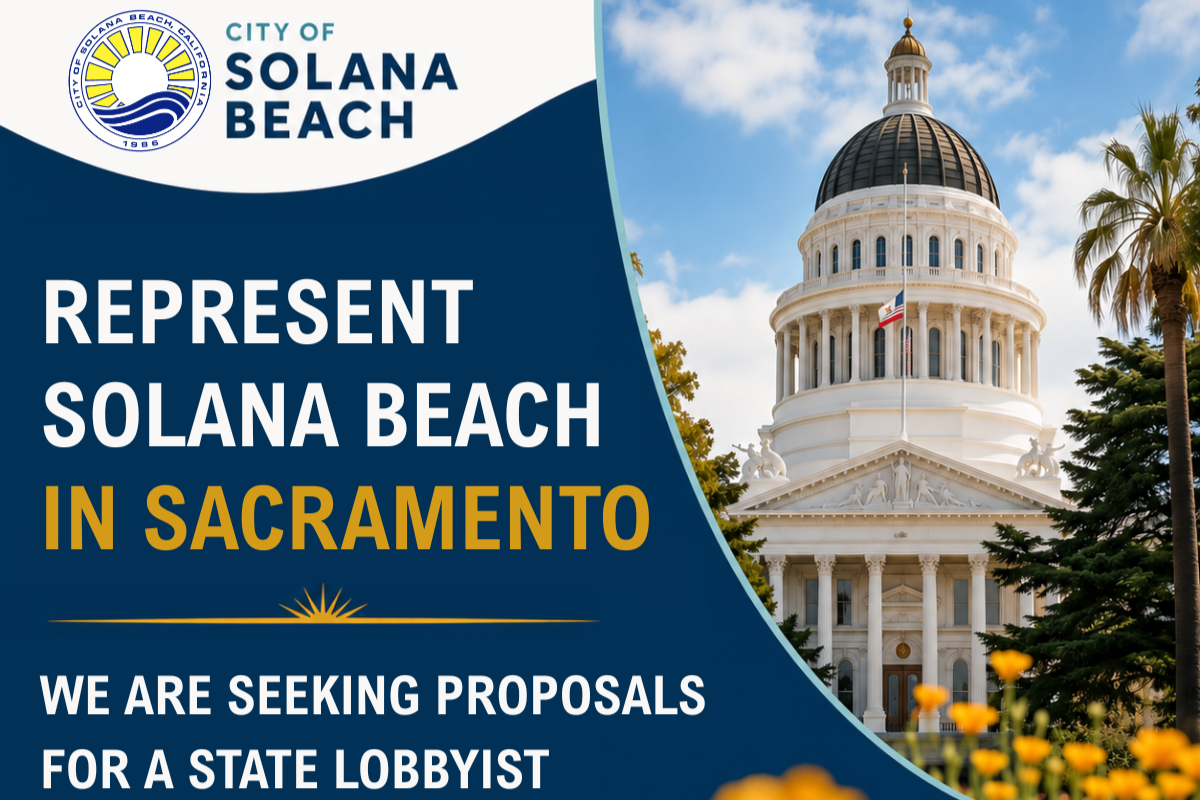 The City of Solana Beach is officially requesting qualifications and proposals for State Legislative Consultant Services.